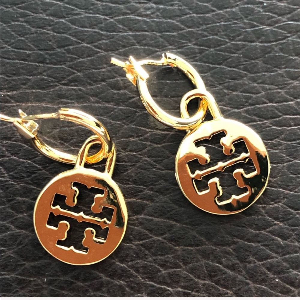 Tory Burch Logo Charm Hoop Earrings - Picture 2 of 4